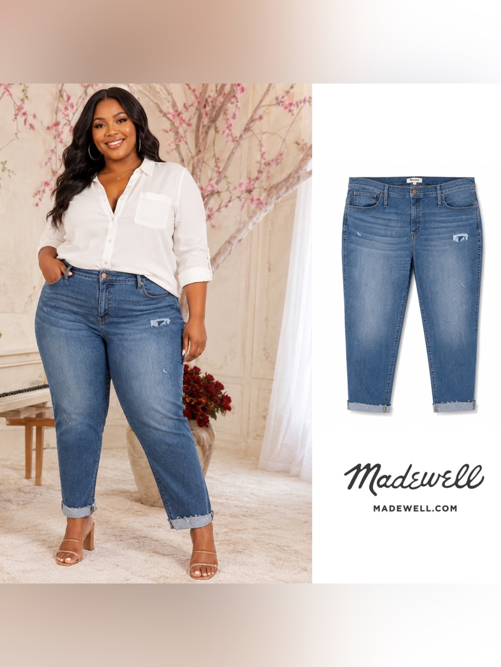 NEW Madewell Relaxed Cropped High-Rise Jeans — Medium Blue Wash